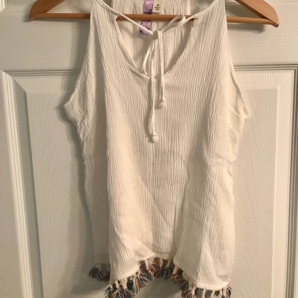 White Tank with Pom Poms